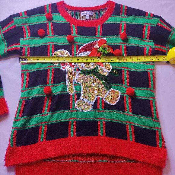 Gingerbread Man Plaid Sequins Ugly Christmas Sweater Womens L Rebecca Malone - Picture 7 of 8